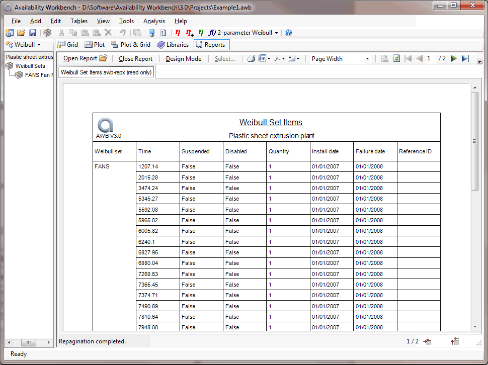Weibull Analysis — weibull report text