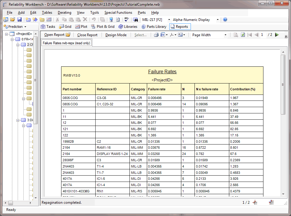 Introduction to Prediction in Reliability Workbench — pred report text